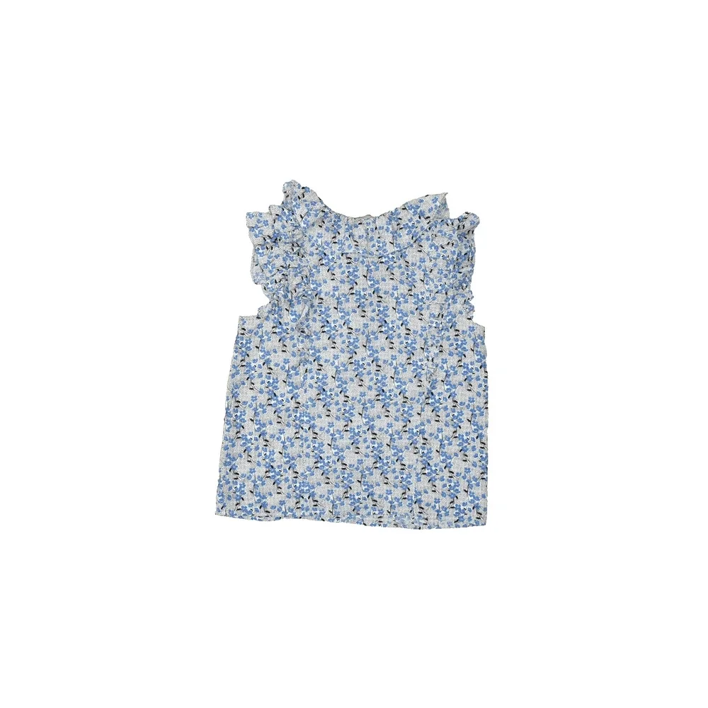 LOFT Women's Floral Ruffle Sleeveless Blouse Top Size M Blue White - Picture 2 of 8